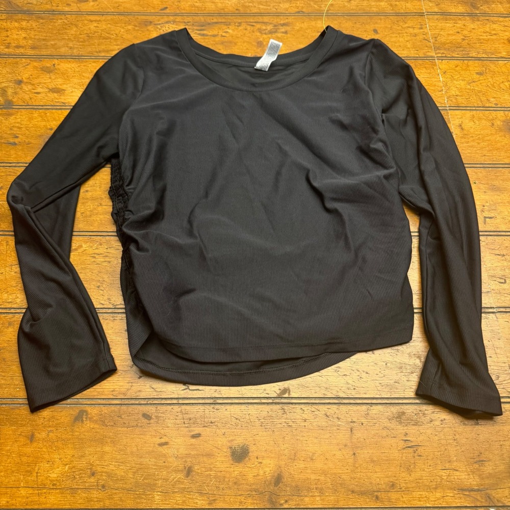 All in Motion Black Ribbed‎ Ruched Long Sleeve Athletic Cropped Top Women Medium